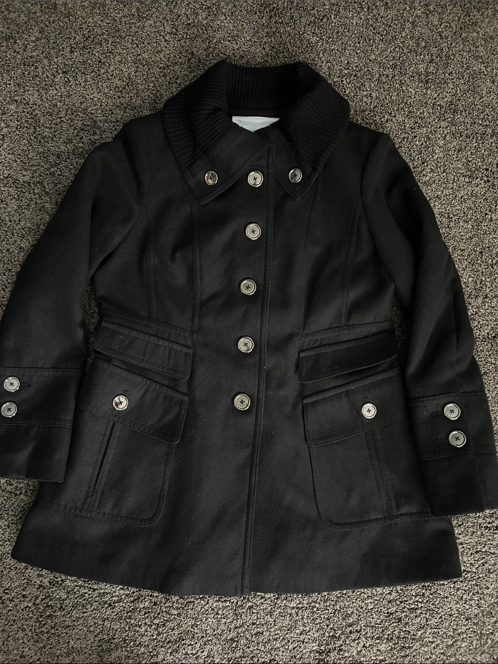 Jessica Simpson Black Peacoat with Ribbed Stand Collar